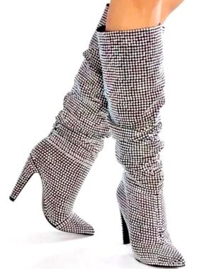 Steve Madden Crushing Rhinestone Boots Tall Slouch Size 8.5